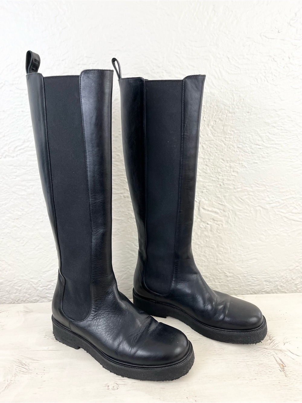 STAUD Tall Boots Black Leather Chelsea Palamino Riding 38 8 Moto - Picture 8 of 13